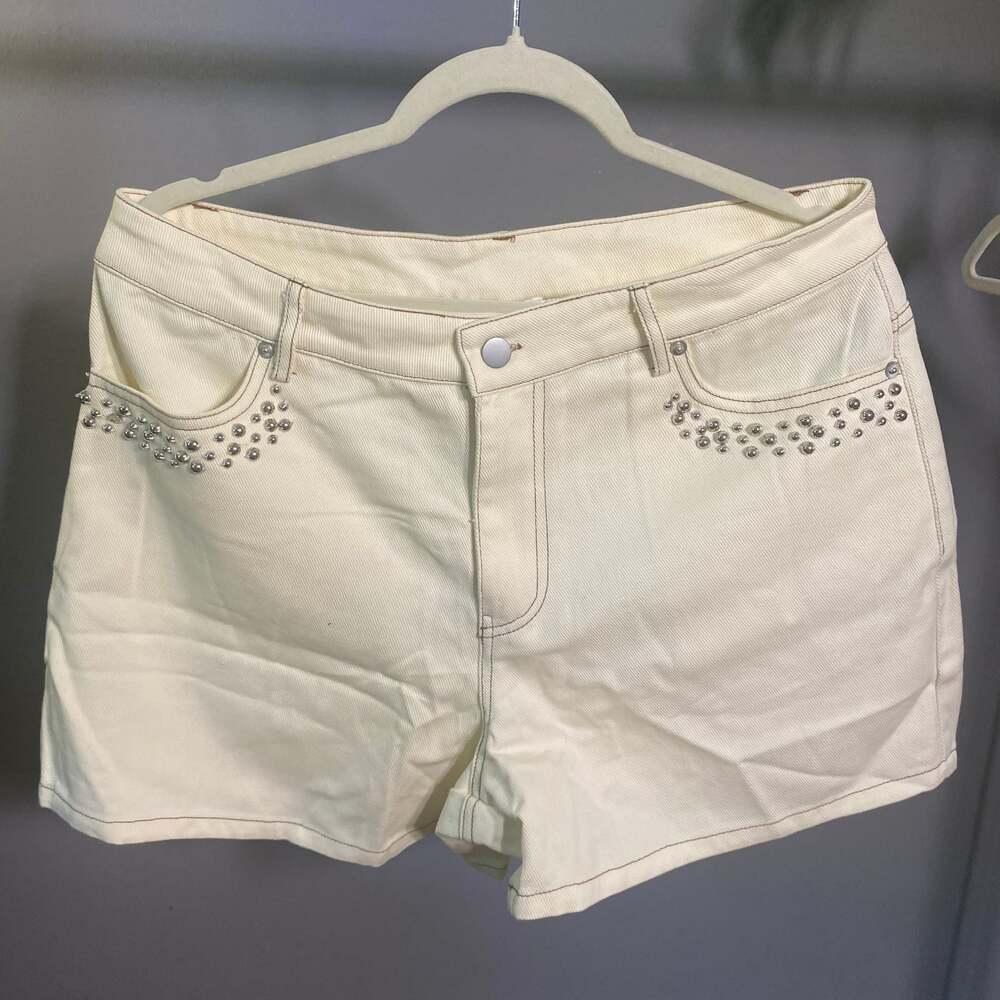 Le Lis‎ White Studded Denim Shorts